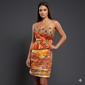 Tony Bowls Multicolor Strapless Dress with Scarf